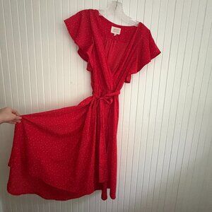 Anthropologie Polka Dot Flutter Sleeve Wrap Dress